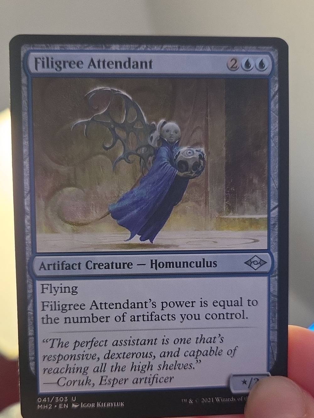 Filigree Attendant Magic: The Gathering Card — Blue Artwork